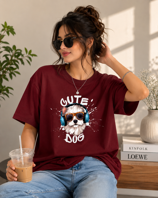 Cute Dog Headphones Graphic T-Shirt