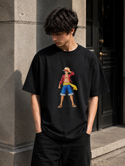 Monkey D. Luffy Anime Oversized Black T-Shirt | One Piece Graphic Tee