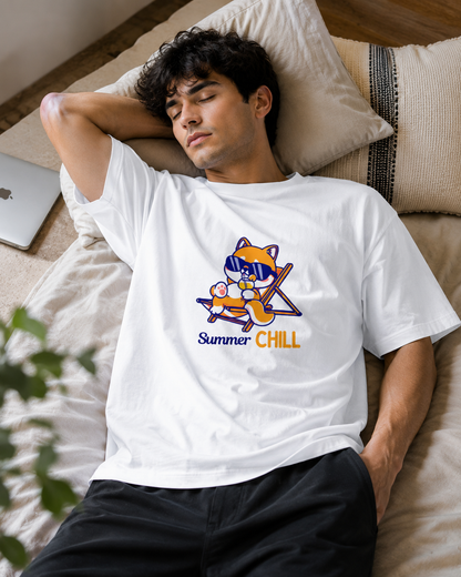 Summer Chill Cat Graphic T-Shirt | Cute Unisex White Tee
