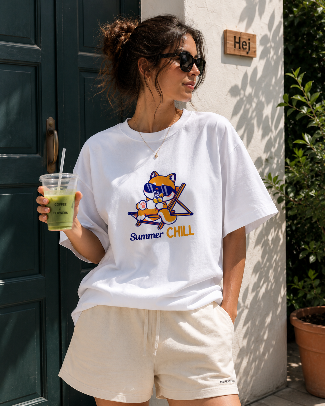 Summer Chill Cat Graphic T-Shirt | Cute Unisex White Tee