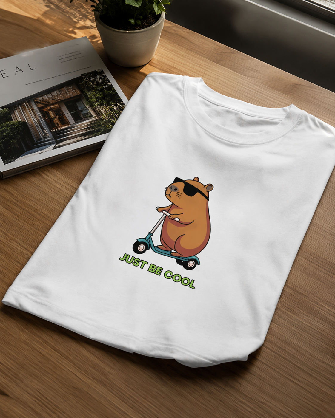 Just Be Cool Oversized Graphic T-Shirt – Cute Scooter Hamster Tee