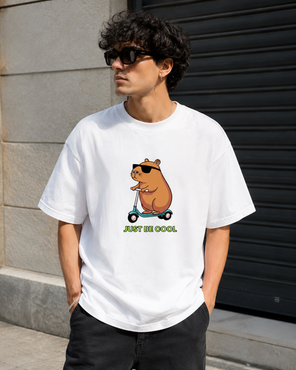 Just Be Cool Oversized Graphic T-Shirt – Cute Scooter Hamster Tee