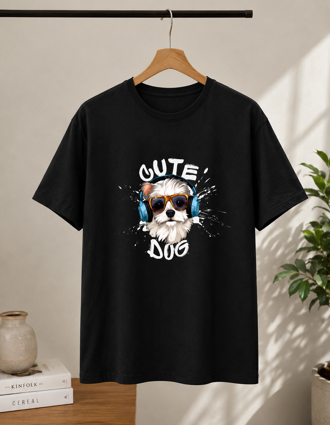 Cute Dog Headphones Graphic T-Shirt