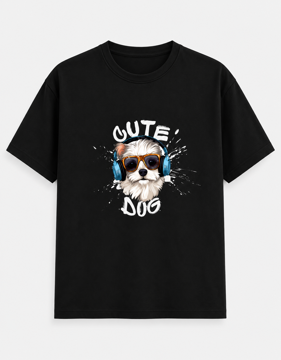 Cute Dog Headphones Graphic T-Shirt
