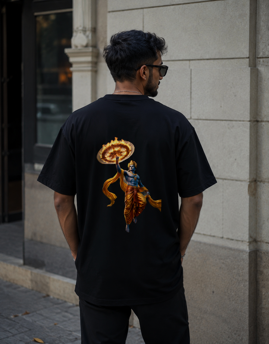 Lord Krishna Divine Back Graphic Basic T-Shirt