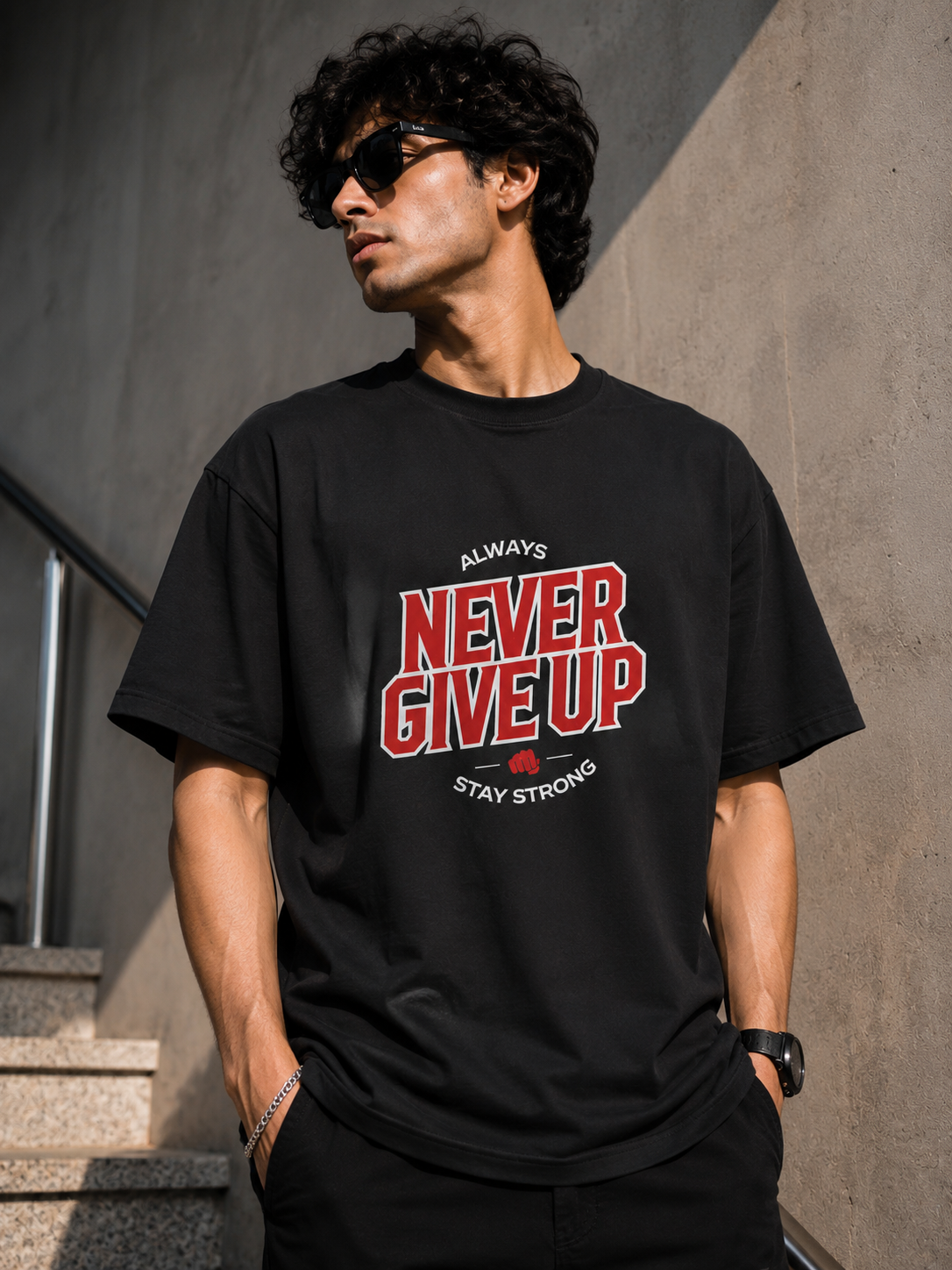 Never Give Up Premium Oversized T-Shirt | Motivational Graphic Tee