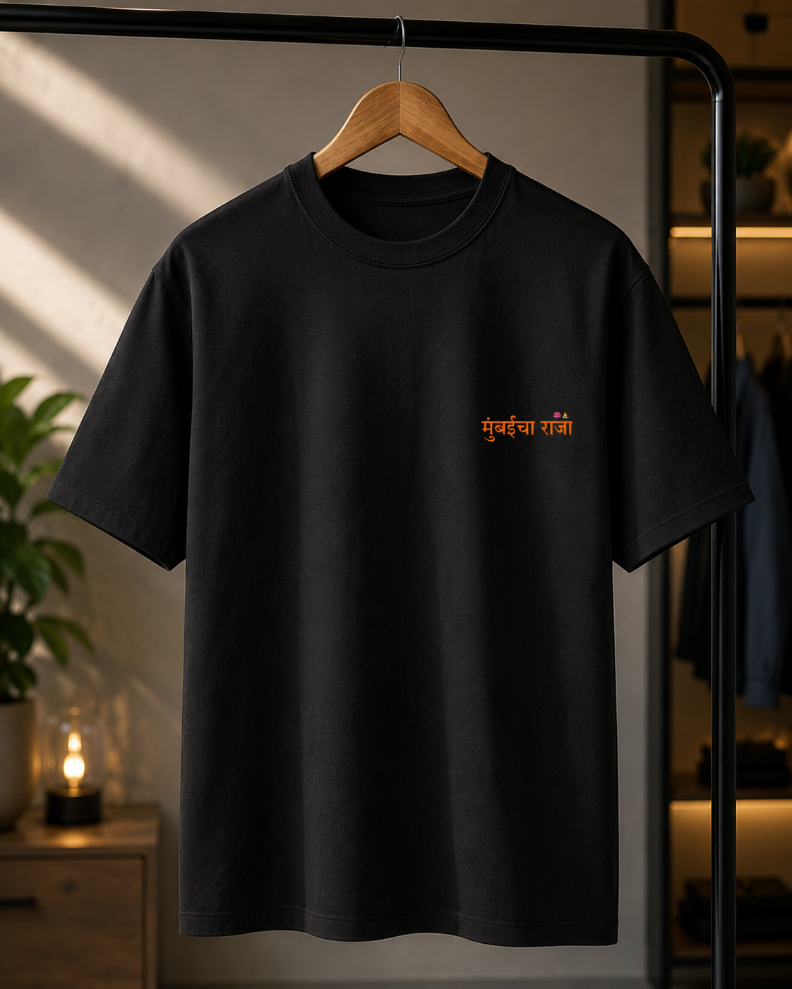 Mumbaicha Raja Black T-Shirt | 180 GSM Premium Cotton | Ganpati Bappa Graphic Tee