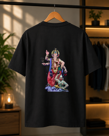 Mumbaicha Raja Black T-Shirt | 180 GSM Premium Cotton | Ganpati Bappa Graphic Tee